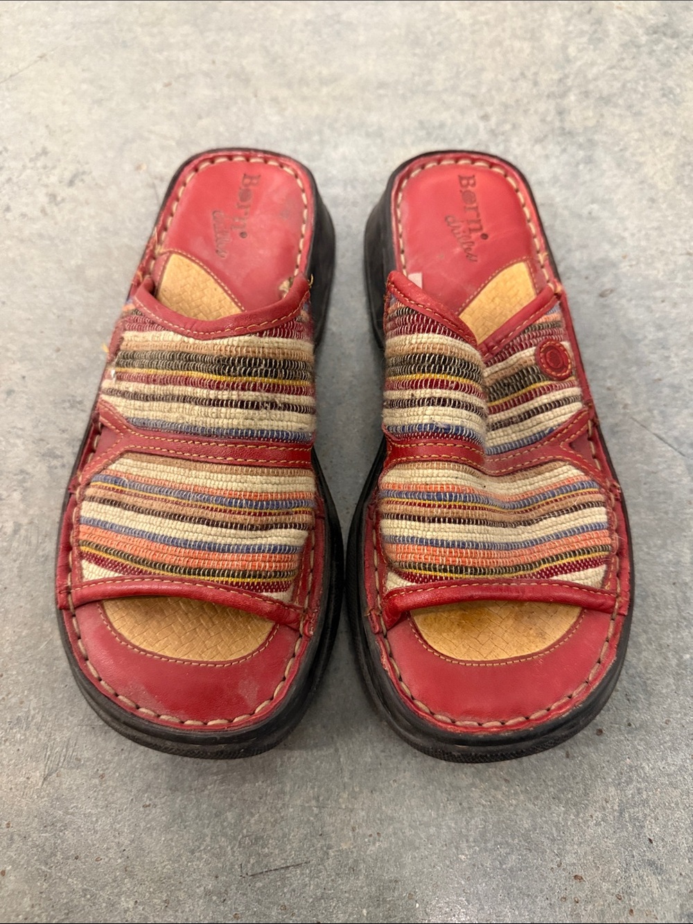 Born Vintage Red Multicolor Woven Slide Sandals